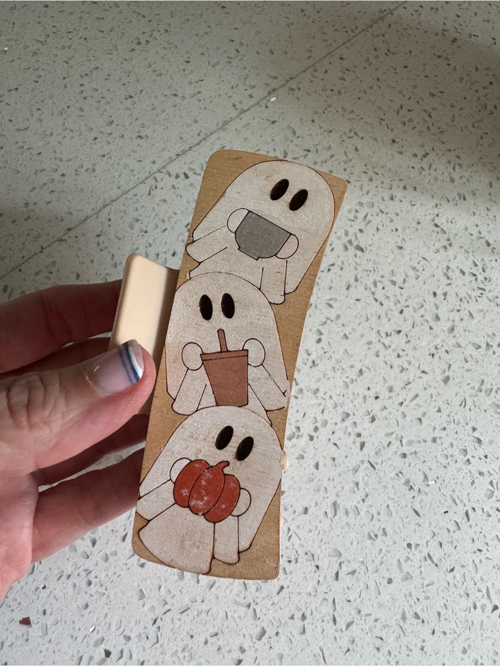 Wooden ghost hair clip